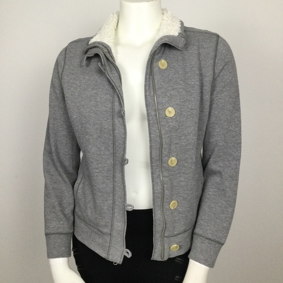 AERIE Women’s Grey Bomber Style Sweater Jacket with Zipper & Buttons - Picture 3 of 6